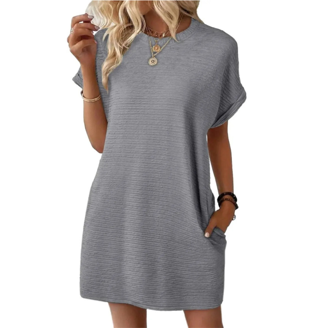 EVASHA – Casual Minimalist Round Neck Dress