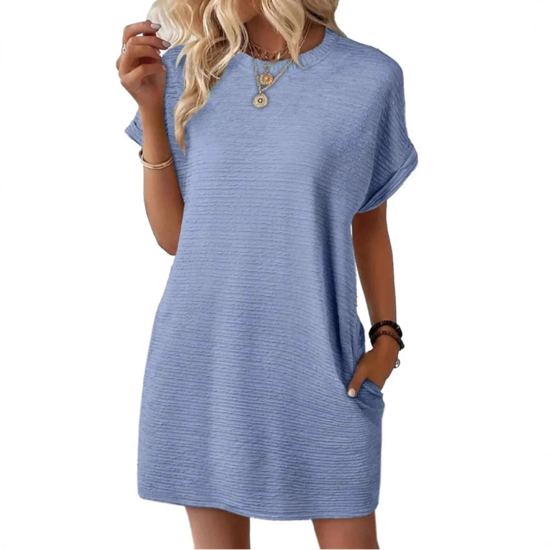 EVASHA – Casual Minimalist Round Neck Dress