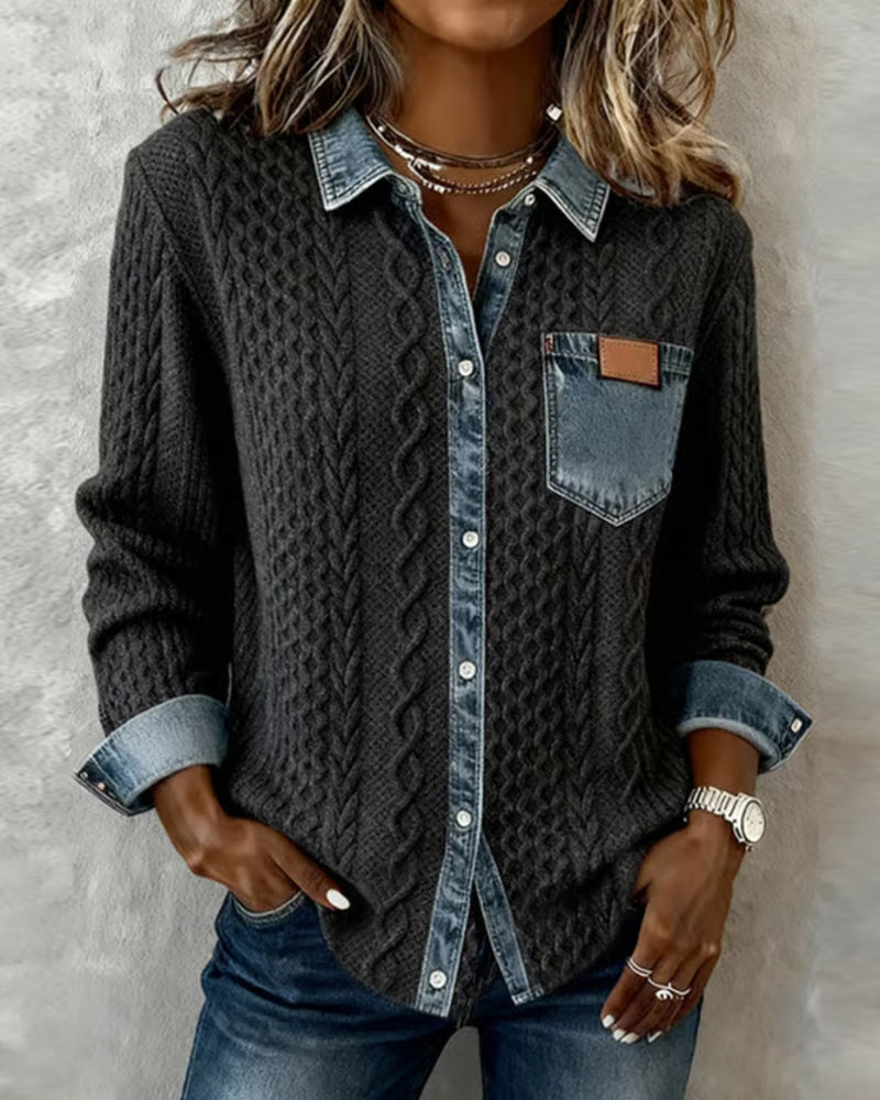 Mila™ | Long Sleeve Shirt with Denim Details