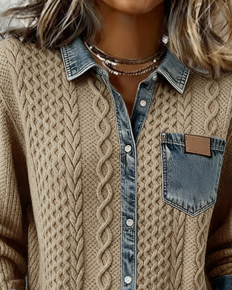 Mila™ | Long Sleeve Shirt with Denim Details