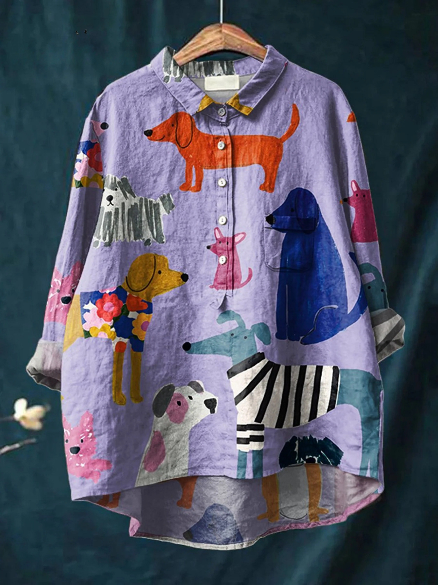 Women's Dog Art Print Casual Shirt
