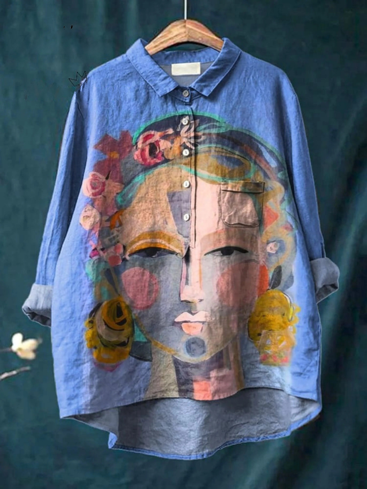 Oil Painting Freda Portrait Art Printed Women's Casual Shirt