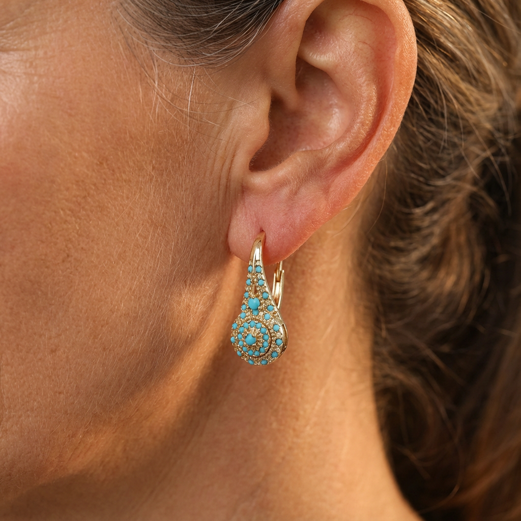 Layla | Turquoise Mosaic Teardrop Gold Earrings