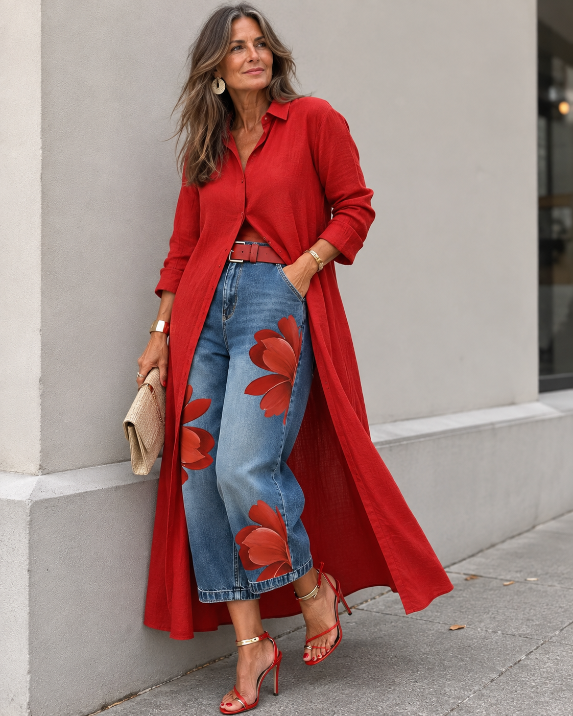 Maud | Shirt Dress and Floral Jeans Set