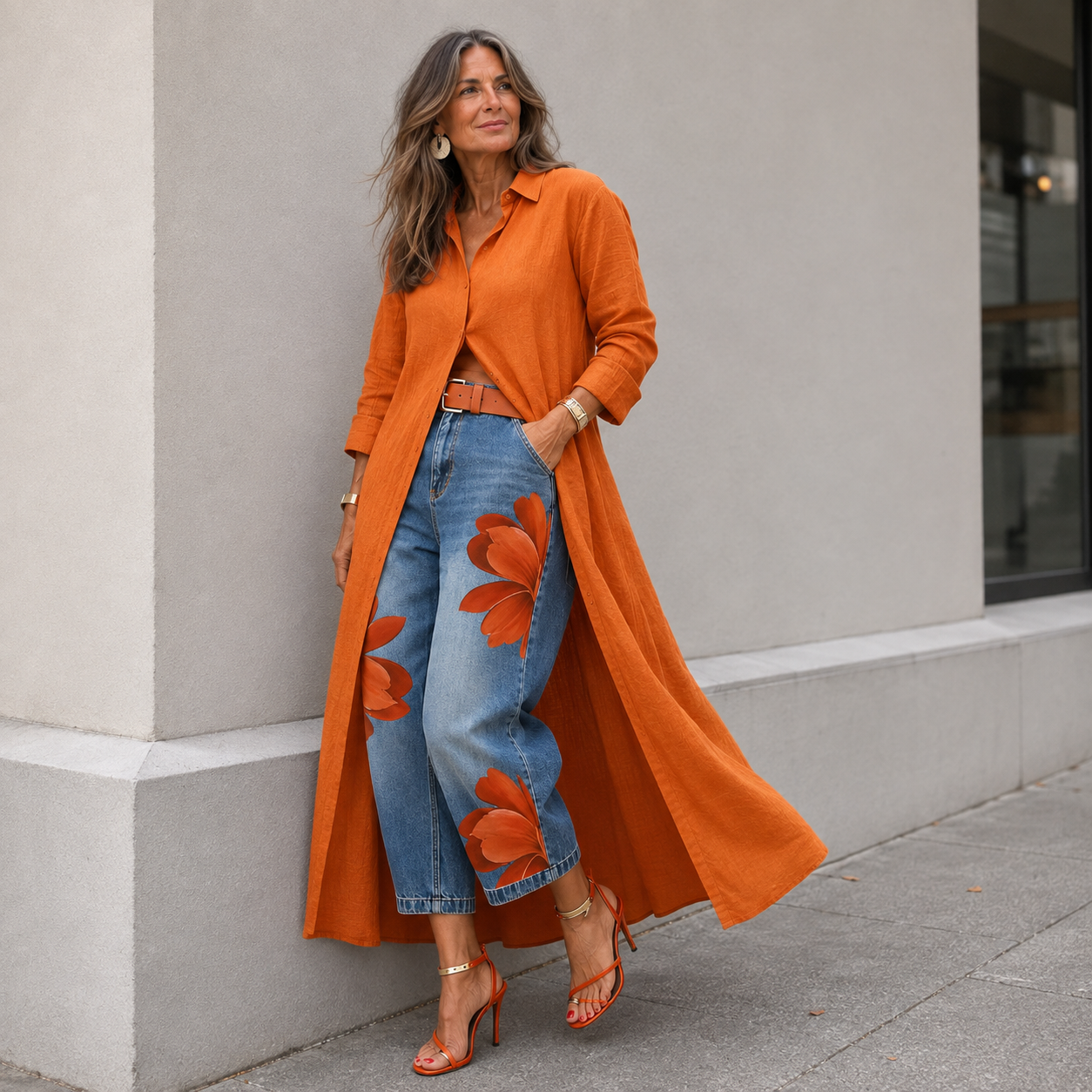Maud | Shirt Dress and Floral Jeans Set