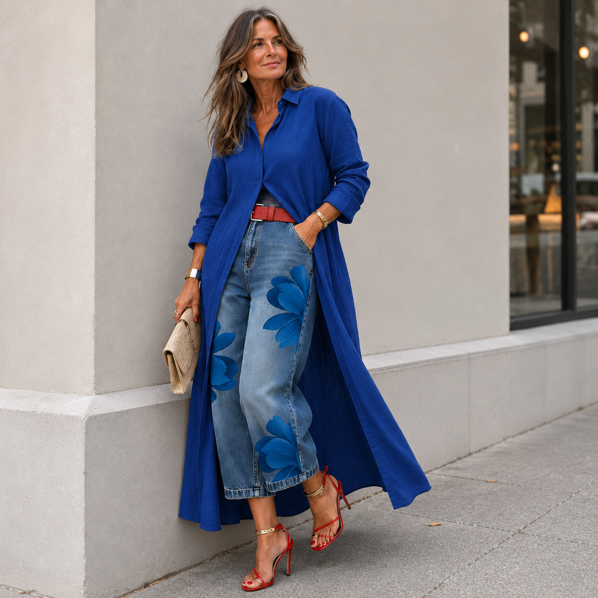 Maud | Shirt Dress and Floral Jeans Set