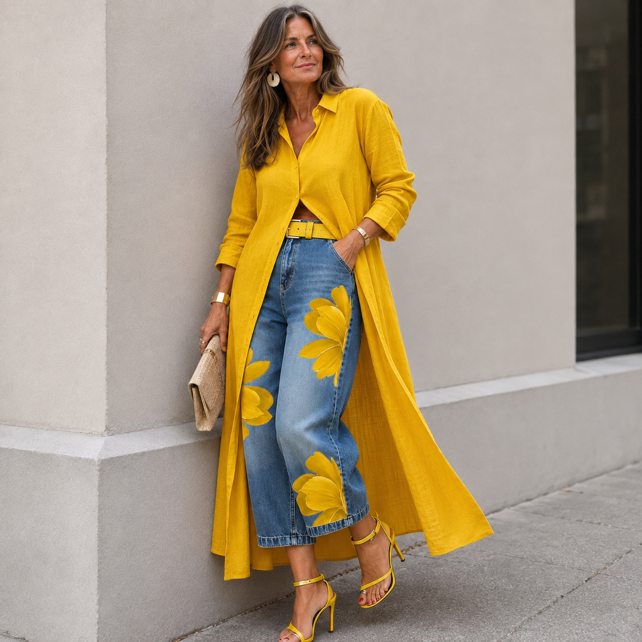 Maud | Shirt Dress and Floral Jeans Set