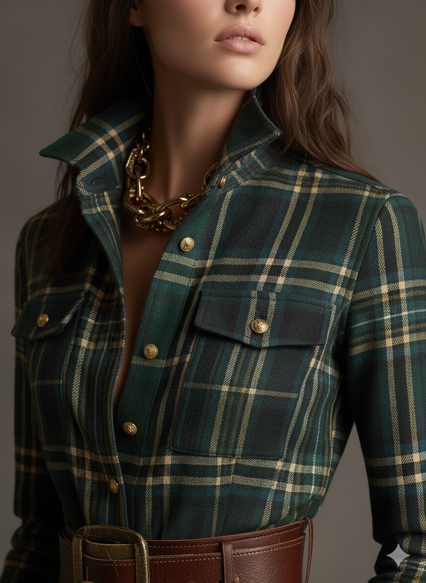 Ismerie | Elegant Plaid Dress With Leather Belt