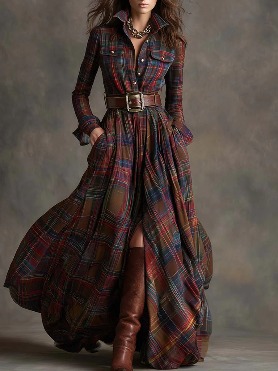 Beatriz™ ❘ Long plaid dress with belt