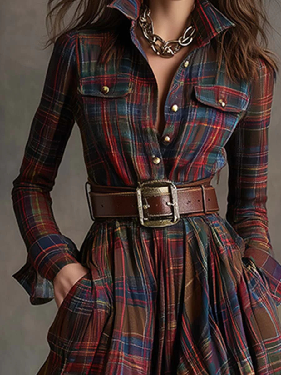 Beatriz™ ❘ Long plaid dress with belt