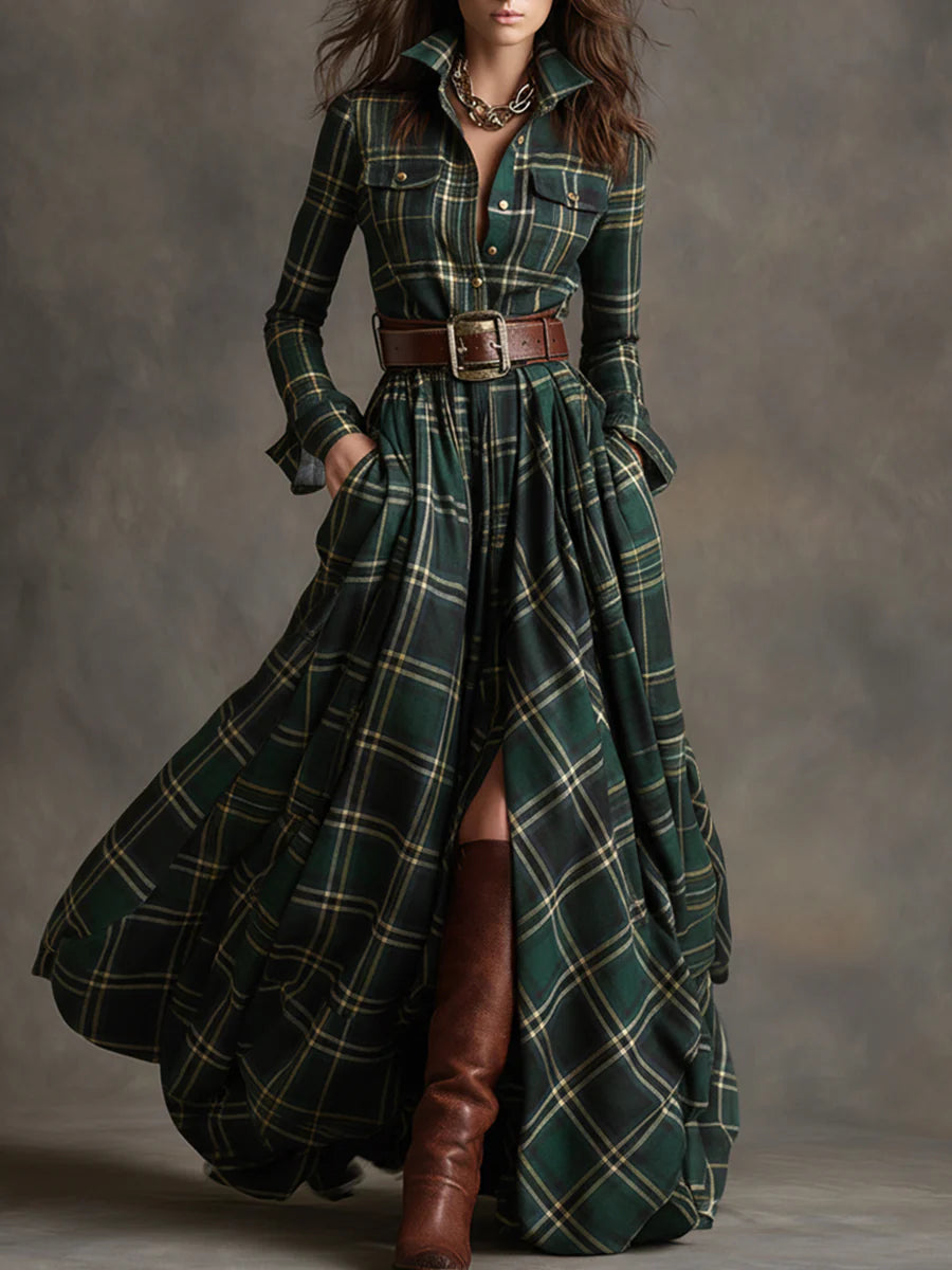 Beatriz™ ❘ Long plaid dress with belt