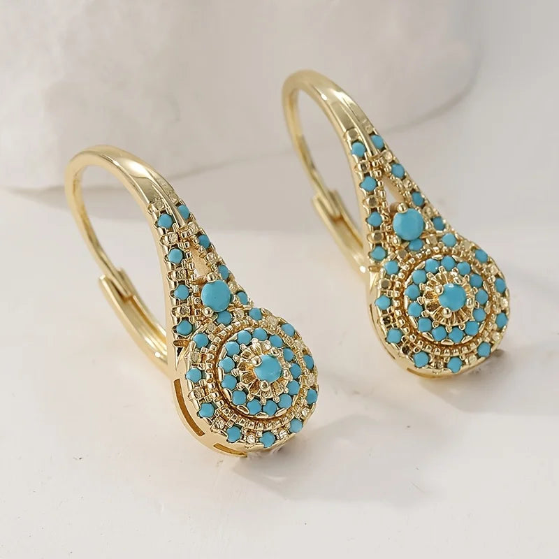 Layla | Turquoise Mosaic Teardrop Gold Earrings