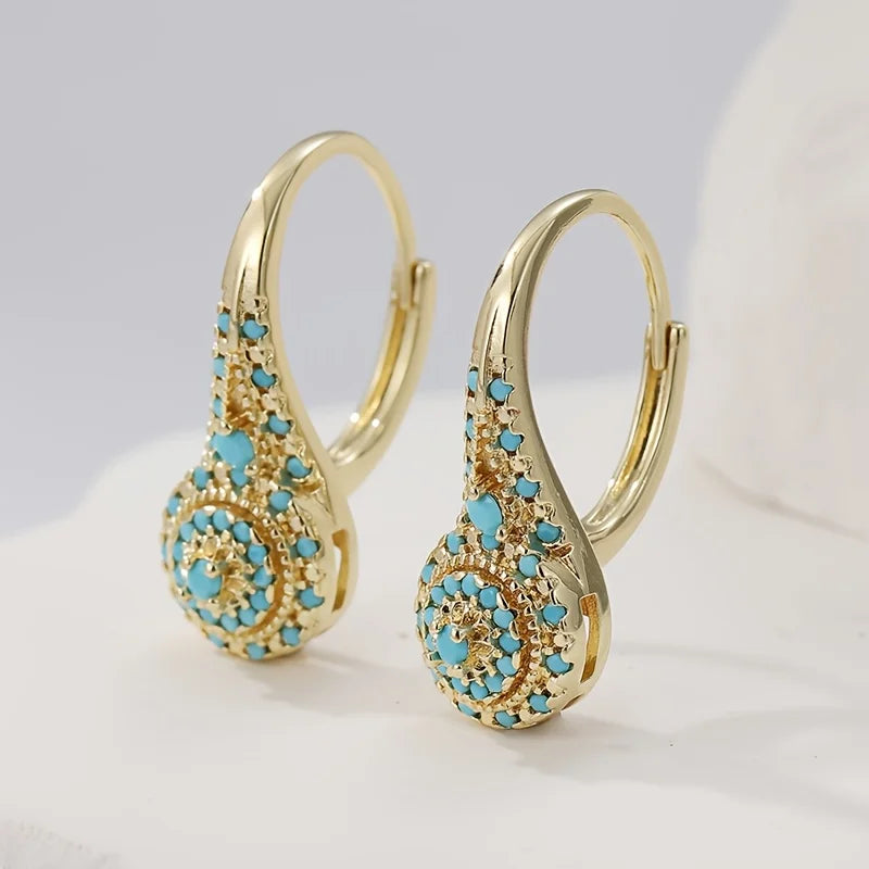 Layla | Turquoise Mosaic Teardrop Gold Earrings
