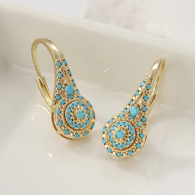 Layla | Turquoise Mosaic Teardrop Gold Earrings