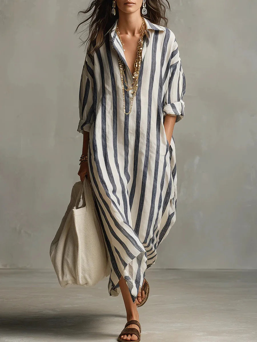 Lucia | Striped Oversized Linen Shirt Casual Maxi Dress