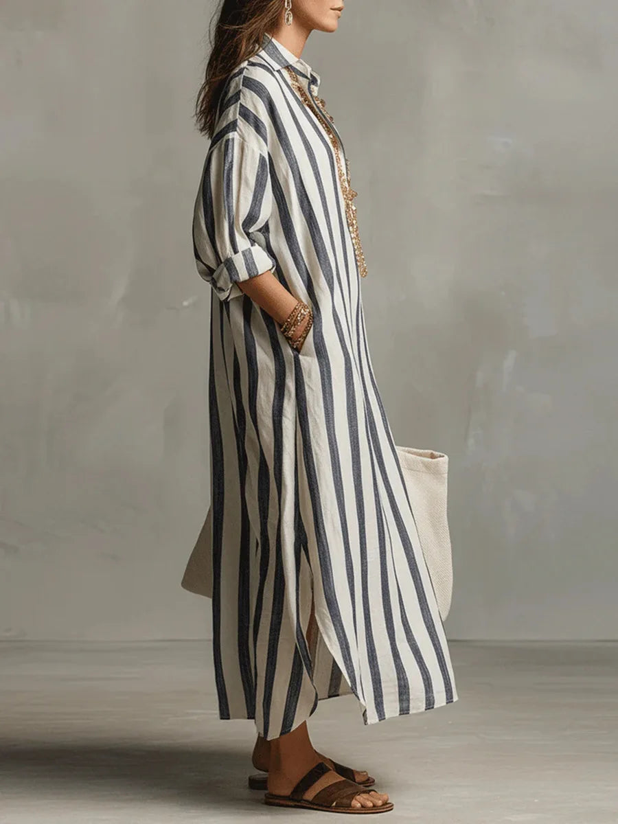 Lucia | Striped Oversized Linen Shirt Casual Maxi Dress