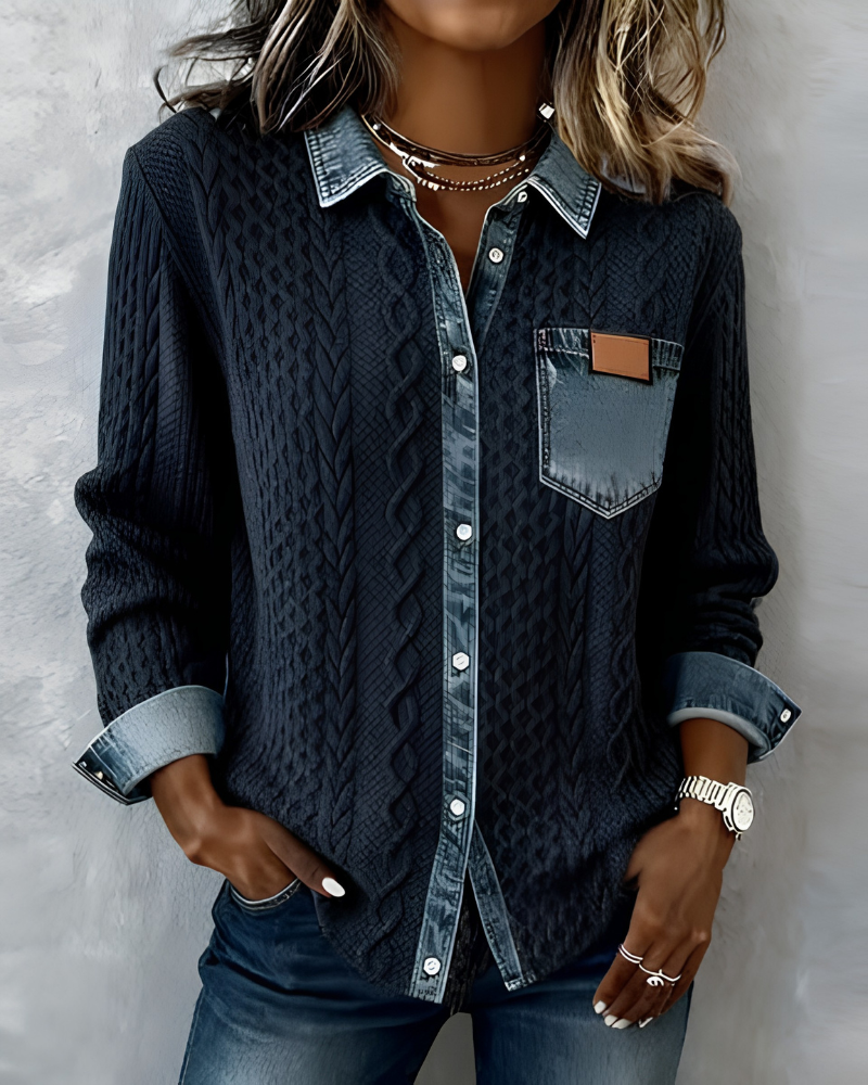 Mila™ | Long Sleeve Shirt with Denim Details