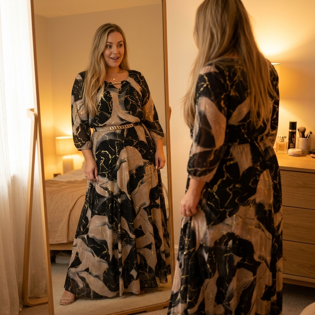 Vivara™ | Women's Marble Gold Chiffon Maxi Dress