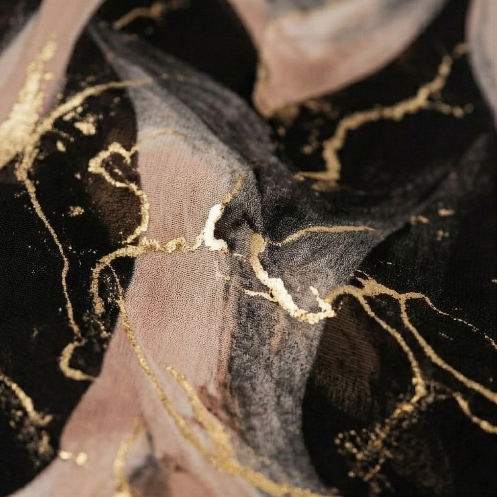 Vivara™ | Women's Marble Gold Chiffon Maxi Dress