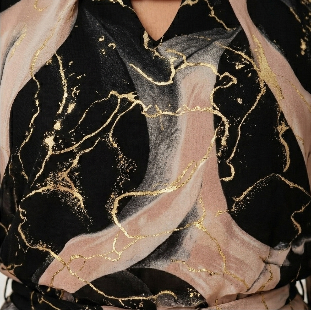 Vivara™ | Women's Marble Gold Chiffon Maxi Dress