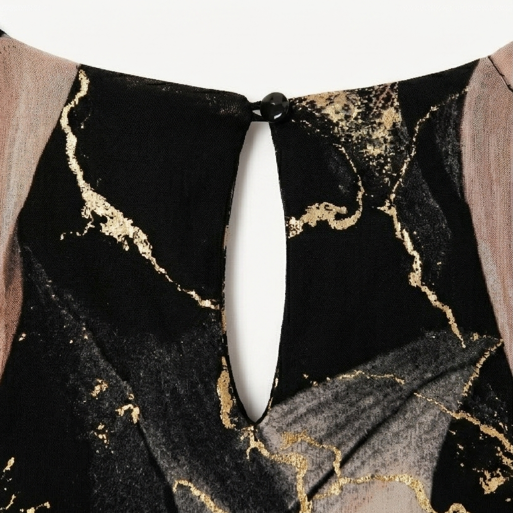 Vivara™ | Women's Marble Gold Chiffon Maxi Dress